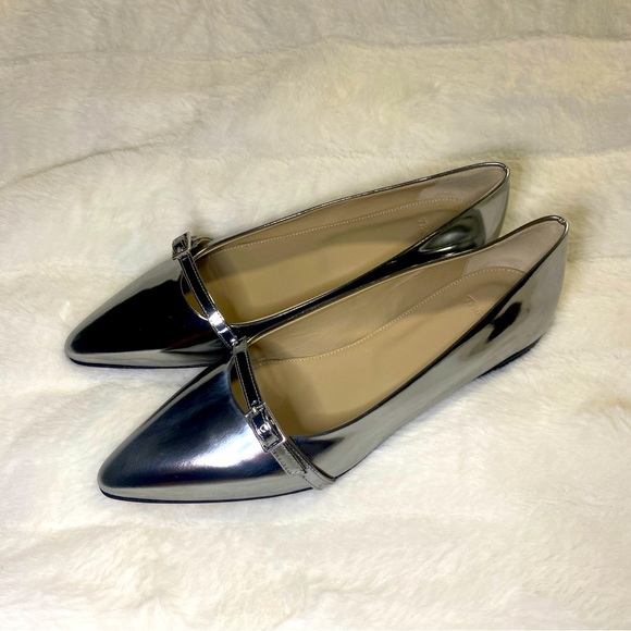 New Theory Silver Metallic Leather Ballet Shoes - Size 37 - Picture 7 of 11